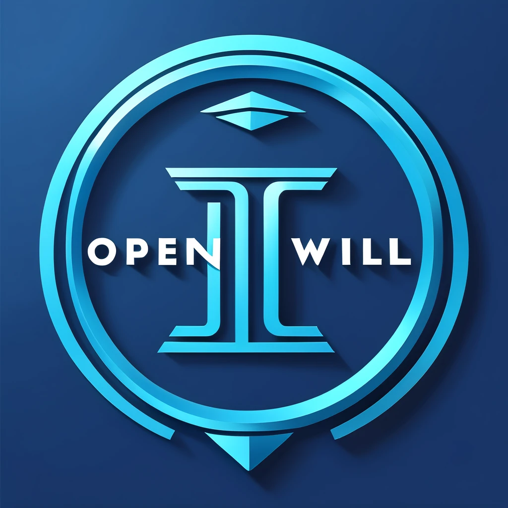 OpenWill, logo with letters, open the future, stylish, simple, blue