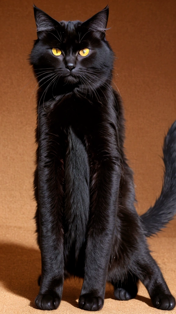 "A valiant bipedal cat samurai with deep black fur and sharp golden eyes, leading a surprise attack against a larger force of enemy cats. Set against the backdrop of the famous Battle of Okehazama, the cat is shown in mid-action, wielding a sword and rallying his troops. Ultra high definition, hyper-realistic."