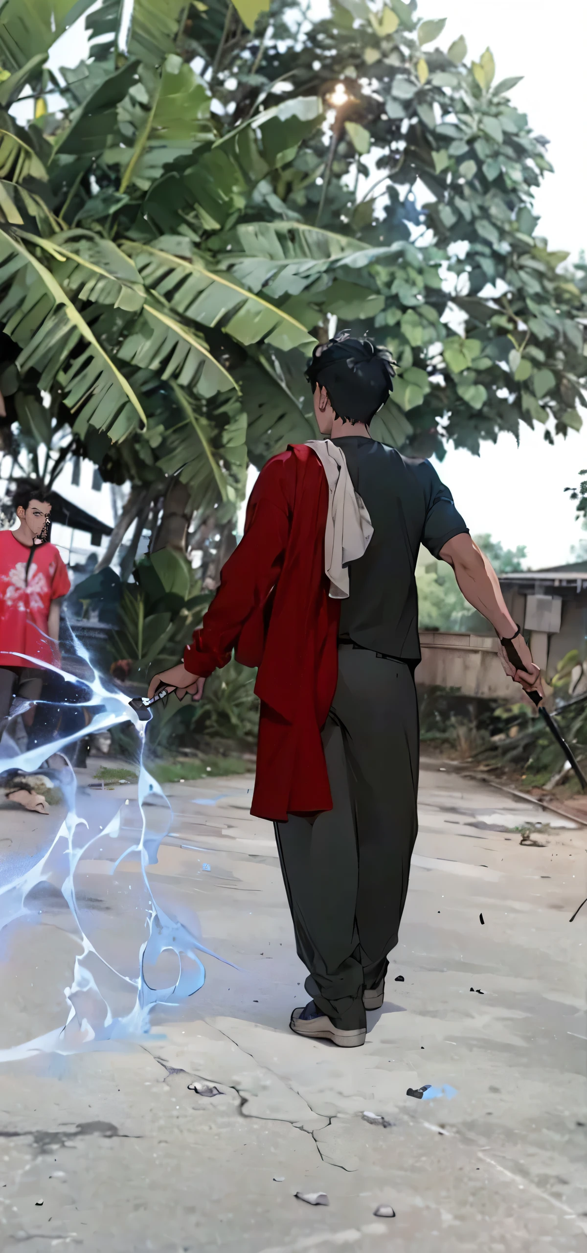 (masterpiece, best quality, highres, ultra-detailed), 1man, male focus, spiky black hair, grey eyes, handsome, detailed eyes and face, male body, earrings, ear piercing, unbuttoned black blazer, white shirt, trousers, bare collarbones, chain necklace, city slums background, by amano akira, full body, cigarette, cigarette smoke, guy smoking,1guy, masterpiece