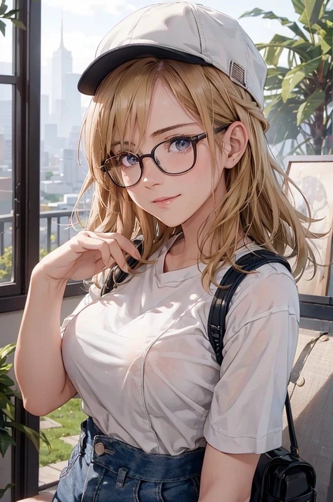 最high quality, high quality, High resolution, high quality texture, high quality shadows, High resolution, Beautiful details, Detailed CG, Detailed Texture, Realistic representation of face, Realistic, colorful, delicate, Cinematic Light, Side light, Lens flare, Ray Tracing, sharp concentrated, (1 Girl,concentrated:1.3), ( Intricate details, compensate, PureErosFaceV1:0.5), (細部まで美しいdelicateな顔, 緻密で美しいdelicateな瞳, Perfect Facial Proportions, Dense skin, Optimal ratio of four fingers to one thumb, Modest chest, Beautiful Hips, Smooth upper abdomen, blue eyes , glasses ,White shirt, mountaineering pants ,trekking shoes, work cap, paris, Montmartre hill, walk,buzzer, blue sky,trekking backpack ,adventure journey ,the gaze of true love, lips of temptation, A look full of compassion ,a smile full of love, i love you, Acting lovey-dovey, waist up, 35 years old, hiking,house wife,show off nipples under white shirt, air fortress hair, blonde hair