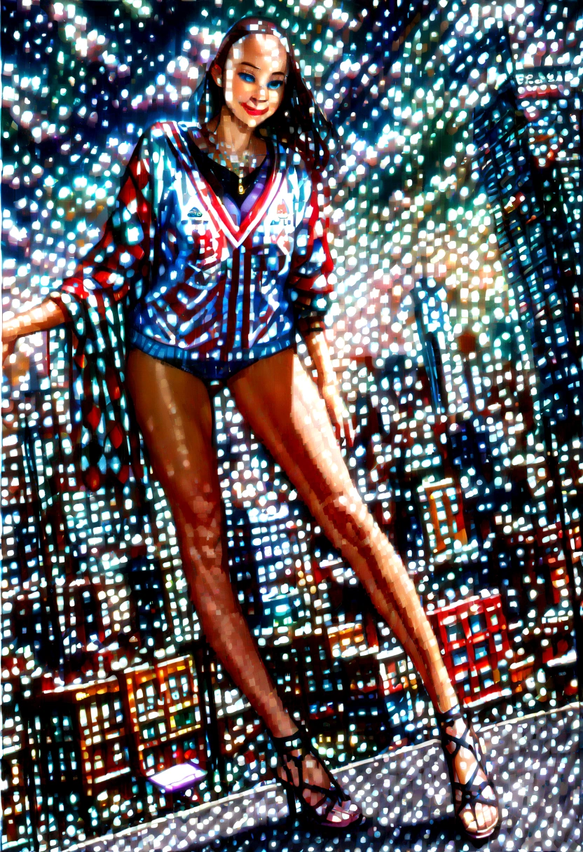 1人、Dotonbori Street、Osaka、A city scape、Cityscape at daytime、Bright background、full bodyesbian、beautiful legs, slim legs, a closeup、A smile、、(8K、Raw photography、top-quality、masterpiece:1.2)、(realisitic、フォトrealisitic:1.37)、Highly detailed eyelash drawing、(((Top image quality))), (Perfect Anatomy), (Realistic), (Dynamic Angle), Pose Seductive,Perfect, Look、top-quality、hight resolution、Osaka、Shinsaibashi、wearing a fashionable winter jersey、white high heel sandals, street snap、Hair is short、full bodyesbian、pink stylish fashion