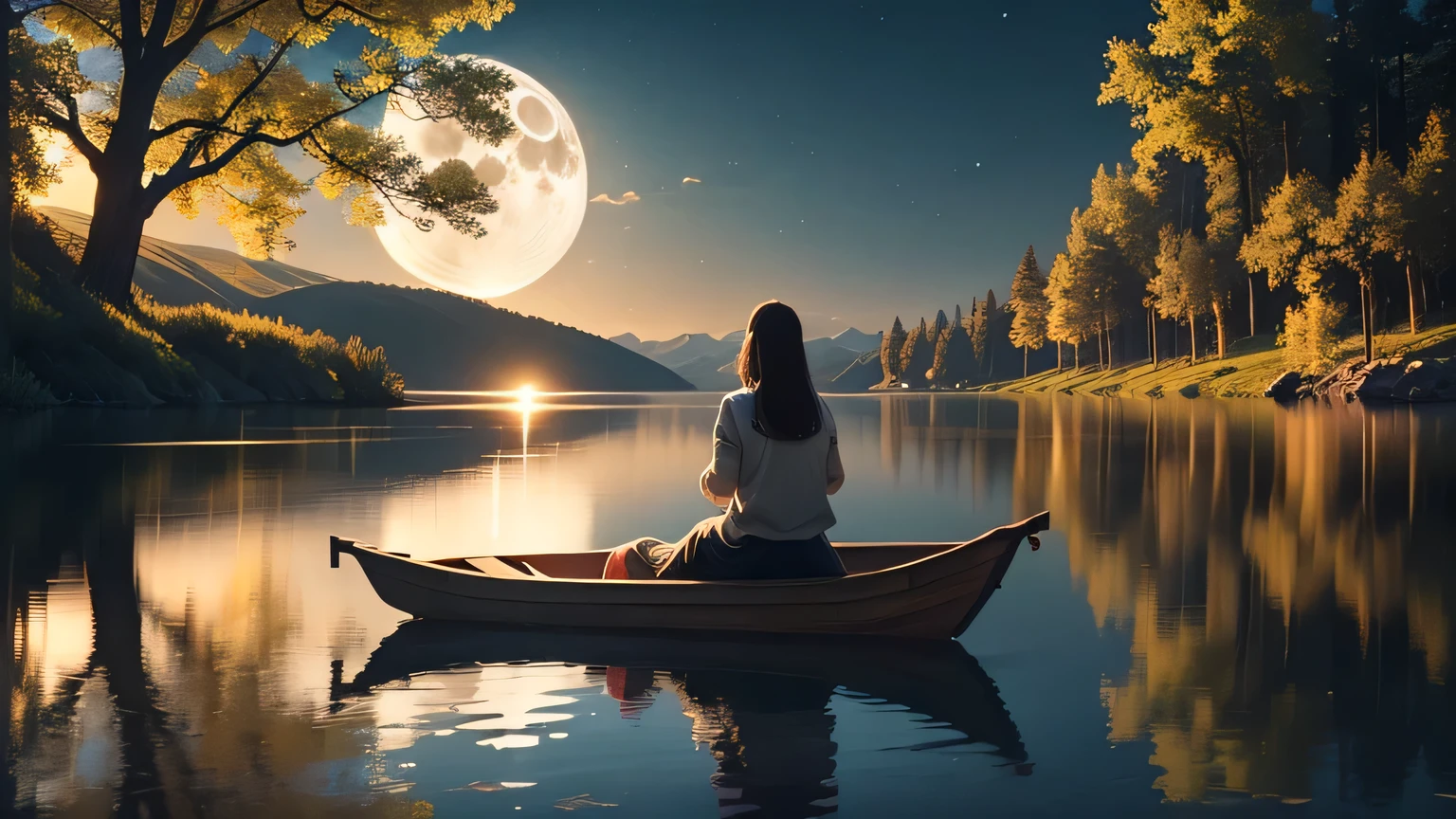 lake,meditation,moon,night