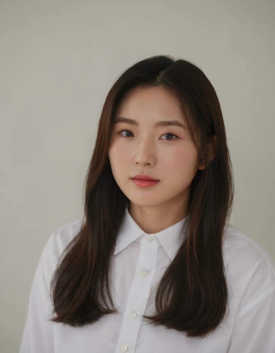 Best Quality, 8k, Masterpiece, (Portrait: 1.3), (photo realistic:1.4), (hyper realistic:1.4), Sharp Focus, looking at viewer, (smoother lighting:1.1), (increase cinematic lighting quality:0.9), realistic lighting, backlighting, light on face, ray trace, (brightening light:1.2), (Increase quality:1.4), sharp detail, (best quality real texture skin:1.4), finely detailed eyes, black_eyes, finely detailed face, 25 year old Korean woman