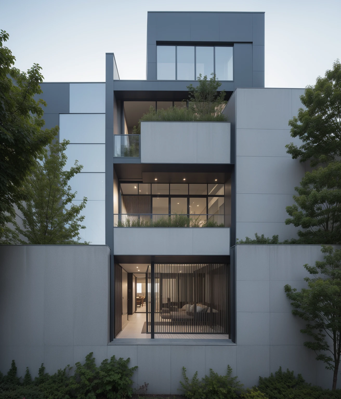 RAW photo, a photo of a modern villa with a car parked in front of it, ((1/2 dark grey wood facade)), architectural shot, gate, road, viet nam modern residence, rough white wall, new residential area, wide angle exterior 2022, contemporary house, exterior photography, masterpiece, contemporary architecture, overcast, indirect lighting