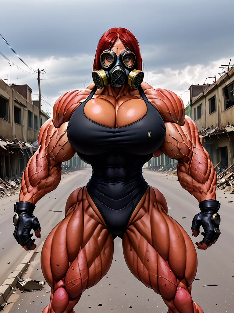 Muscle woman gas mask apocolypse world