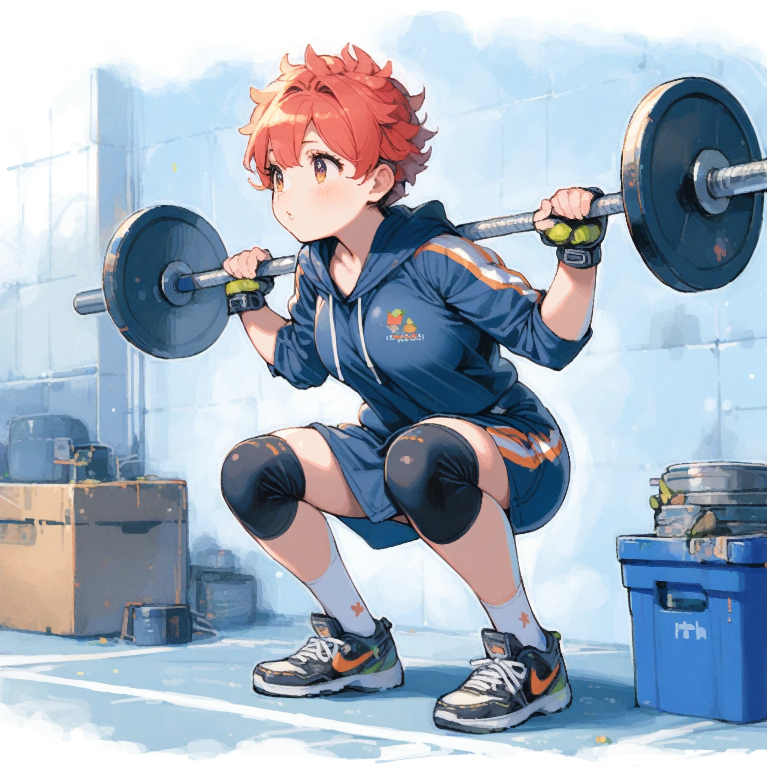 1girl、Doing squats in training、、Big Tits、te