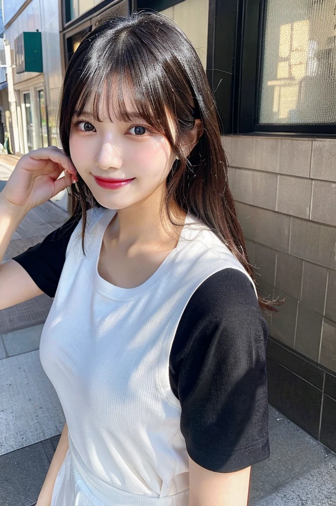 最high quality,Very detailed,finely,High resolution,8K壁紙,Perfect dynamic composition,Young Japanese Woman,Age 25, Black Hair, thin, 4K, 8K, high quality, beauty, smile, White teeth,Beautiful Eyes, Characterized by simplicity, High resolution,1 person,Japanese Idols,Large Breasts,,Slender body,Good style,Landmine Makeup,Red cheeks,whole body,Cafe,coffee