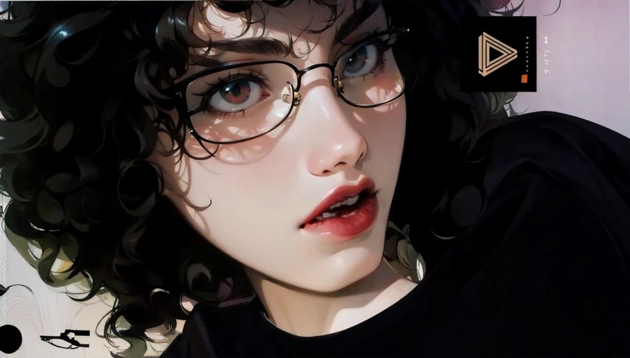 Black wavy hair girl with red glasses 