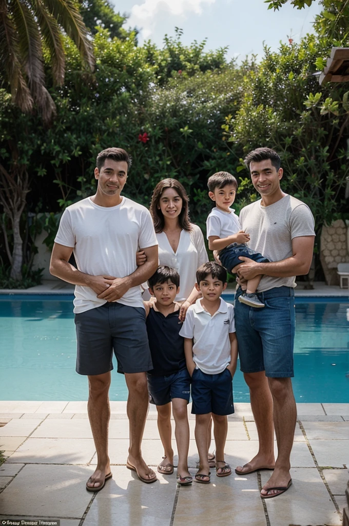 1 family, 1 father, 1 mother and 2 sons are on holiday
