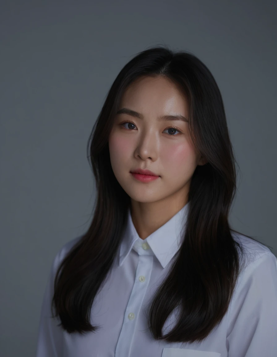 Best Quality, 8k, Masterpiece, (Portrait: 1.3), (photo realistic:1.4), (hyper realistic:1.4), Sharp Focus, looking at viewer, (smoother lighting:1.1), (increase cinematic lighting quality:0.9), realistic lighting, backlighting, light on face, ray trace, (brightening light:1.2), (Increase quality:1.4), sharp detail, (best quality real texture skin:1.4), finely detailed eyes, black_eyes, finely detailed face, 25 year old Korean woman