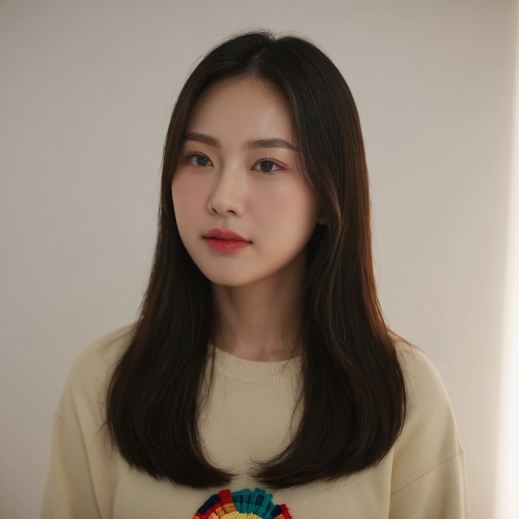 Best Quality, 8k, Masterpiece, (Portrait: 1.3), (photo realistic:1.4), (hyper realistic:1.4), Sharp Focus, looking at viewer, (smoother lighting:1.1), (increase cinematic lighting quality:0.9), realistic lighting, backlighting, light on face, ray trace, (brightening light:1.2), (Increase quality:1.4), sharp detail, (best quality real texture skin:1.4), finely detailed eyes, black_eyes, finely detailed face, 25 year old Korean woman,pointed_face,charmed_face,lipstick