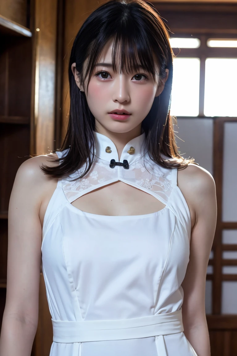 (8K, RAW Photos,Highest quality, High resolution:1.1), (Ultra-realistic:1.4),(Realistic, Realistic:1.3),The Beauty of Japan、((China dress:1.3))、((Upper Body:1.3)),holding panties