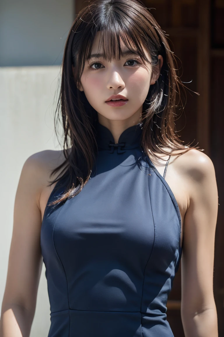 (8K, RAW Photos,Highest quality, High resolution:1.1), (Ultra-realistic:1.4),(Realistic, Realistic:1.3),The Beauty of Japan、((China dress:1.3))、((Upper Body:1.3)),holding panties 