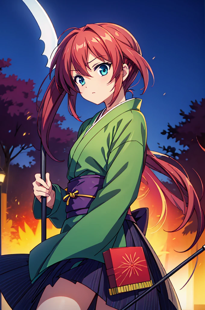 quality, masterpiece, High resolution, alone, (Rurouni Kenshin: Saito Hajime),(Glaring Eyes),roar,(spear) ,Spear Thrust,kimono,(Spear pose),(Jinhaori),Evening sky_background,Young Girl,Anime Style, 最高quality, 4K, masterpiece,, alone, 1,whole body,looking at the camera, Shinkai Makoto style, (green_coat)Sharp Eyes,Low posture,((spear‗pose)) ,(Full Finger), (Accurate fingertips), (The finer details), (Anatomically correct), (映画のbackground), Hyper Detail, (Subtle details), (Intricate details),
