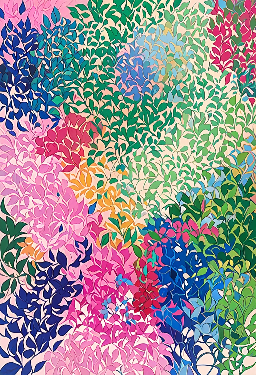 抒情abstract, pink、blue and green mist, 略显abstract, 灵感来自汉斯·Hoffman, abstract现实主义, abstract, abstract丙烯画, abstract技巧, abstract印象派, With this picture carrier,Generate an image with a certain artist(matisse、Hoffman,Cézanne,Chagall,miro)Works in five artist styles,Fusion of five artistic styles,The picture has a certain contemporary quality,Contains contrasting colors,Complementary colors,Adjacent colors,Area comparison,Chiaroscuro,A work with a strong sense of space。Fully reflects the styles and integration of the five artists,Add some details。