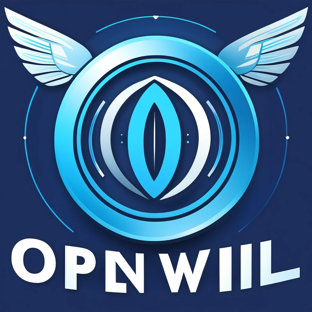 OpenWill, logo with letters, open the future, stylish, simple, blue