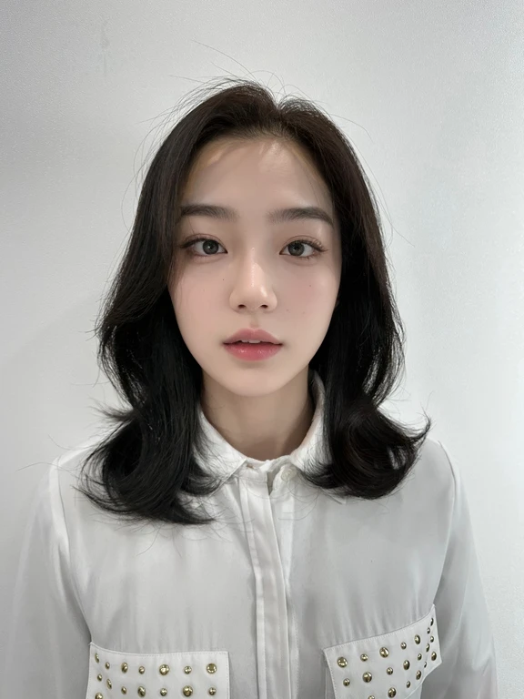 Best Quality, 8k, Masterpiece, (Portrait: 1.3), (photo realistic:1.4), (hyper realistic:1.4), Sharp Focus, looking at viewer, (smoother lighting:1.1), (increase cinematic lighting quality:0.9), realistic lighting, backlighting, light on face, ray trace, (brightening light:1.2), (Increase quality:1.4), sharp detail, (best quality real texture skin:1.4), finely detailed eyes, black_eyes, finely detailed face, 25 year old Korean woman