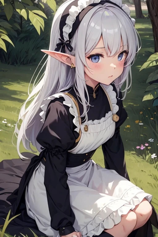 Maid clothes、Shyness、Elf、Gray Hair