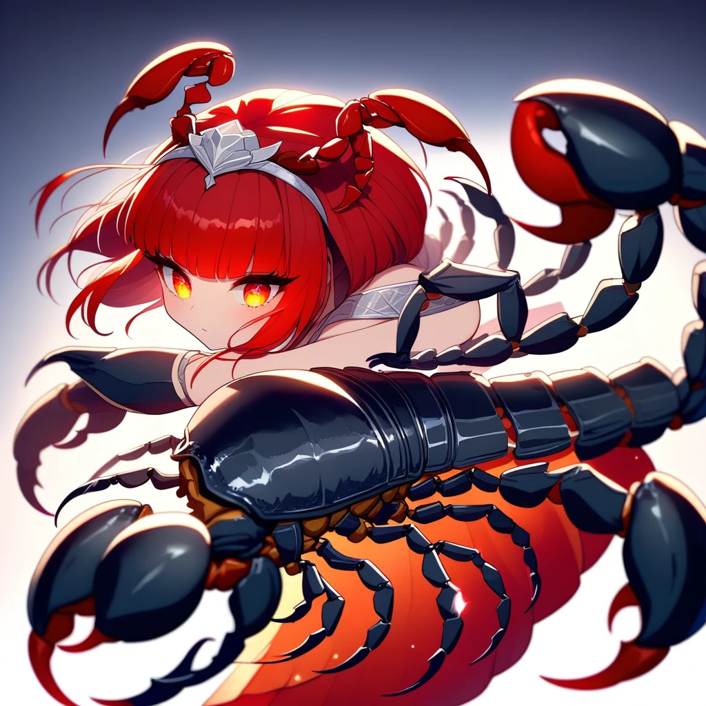 (Yellow plum、high quality、Very detailed),Constellation Scorpion 、Poisonous tail,(((Huge reddish black scorpion:1.6))),A woman intimidating a Scorpio,Similar to the goodness of Latin,Brave,Whimsical,productivity,The face of progress and humanitarianism,Long golden hair,Ancient Greek Costume、Wrap dress,The background is space,Crystal Red Eye(Eye details),A powerful look