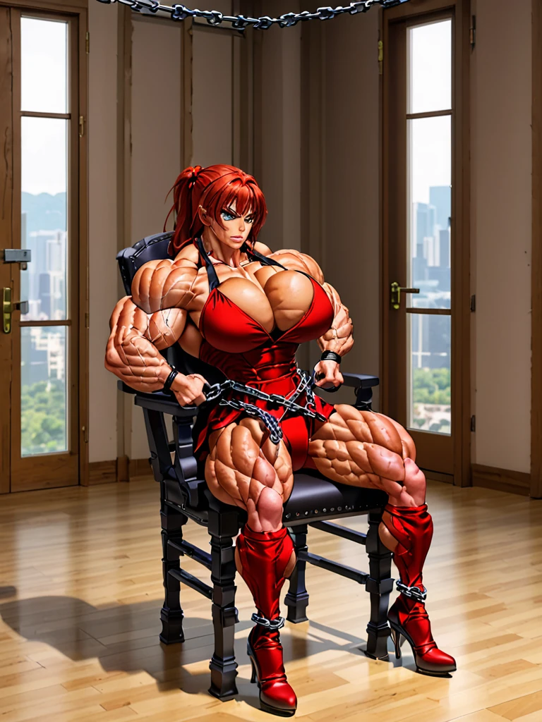 Muscle woman chair tied up chains