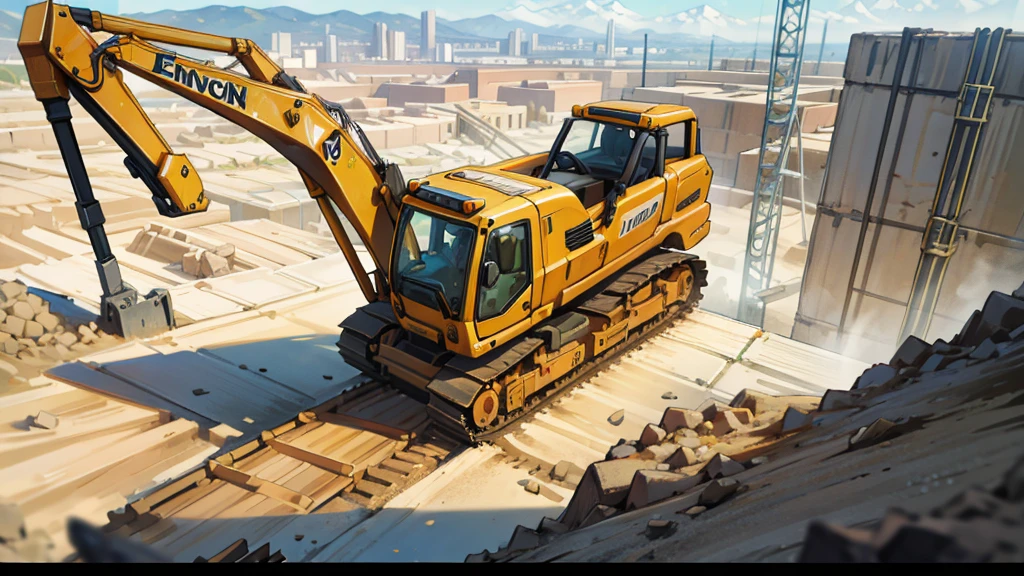 An excavator with top quality on the construction site, Rich details, Perfect image quality,
