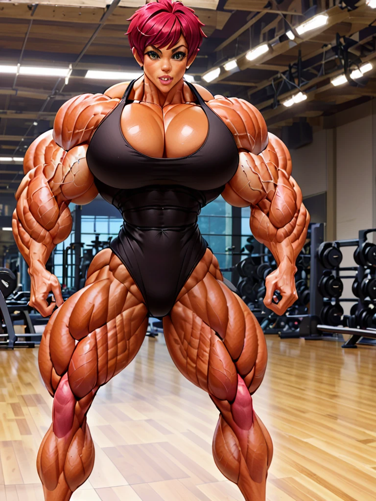 Muscle woman pixie hair