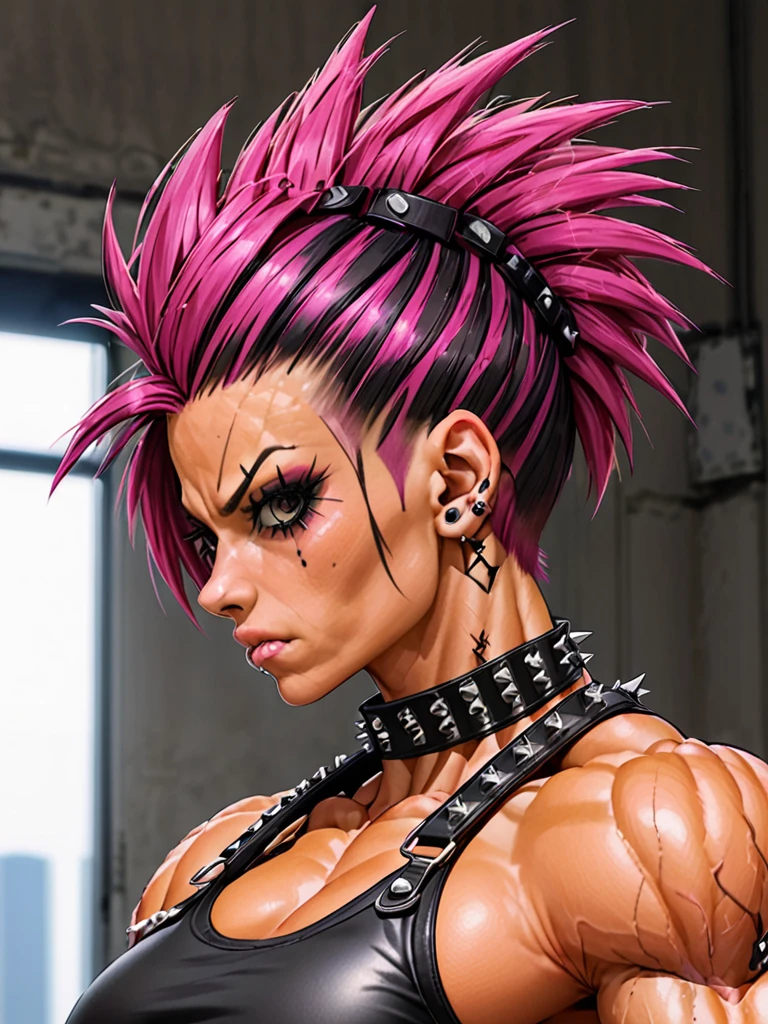 Muscle woman punk hair style