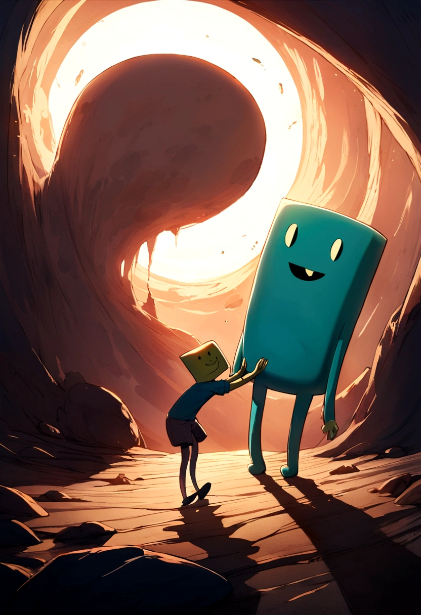 bmo from adventure time, is held in hands, happy face, fullbody.