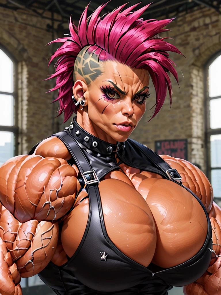 Muscle woman punk hair style
