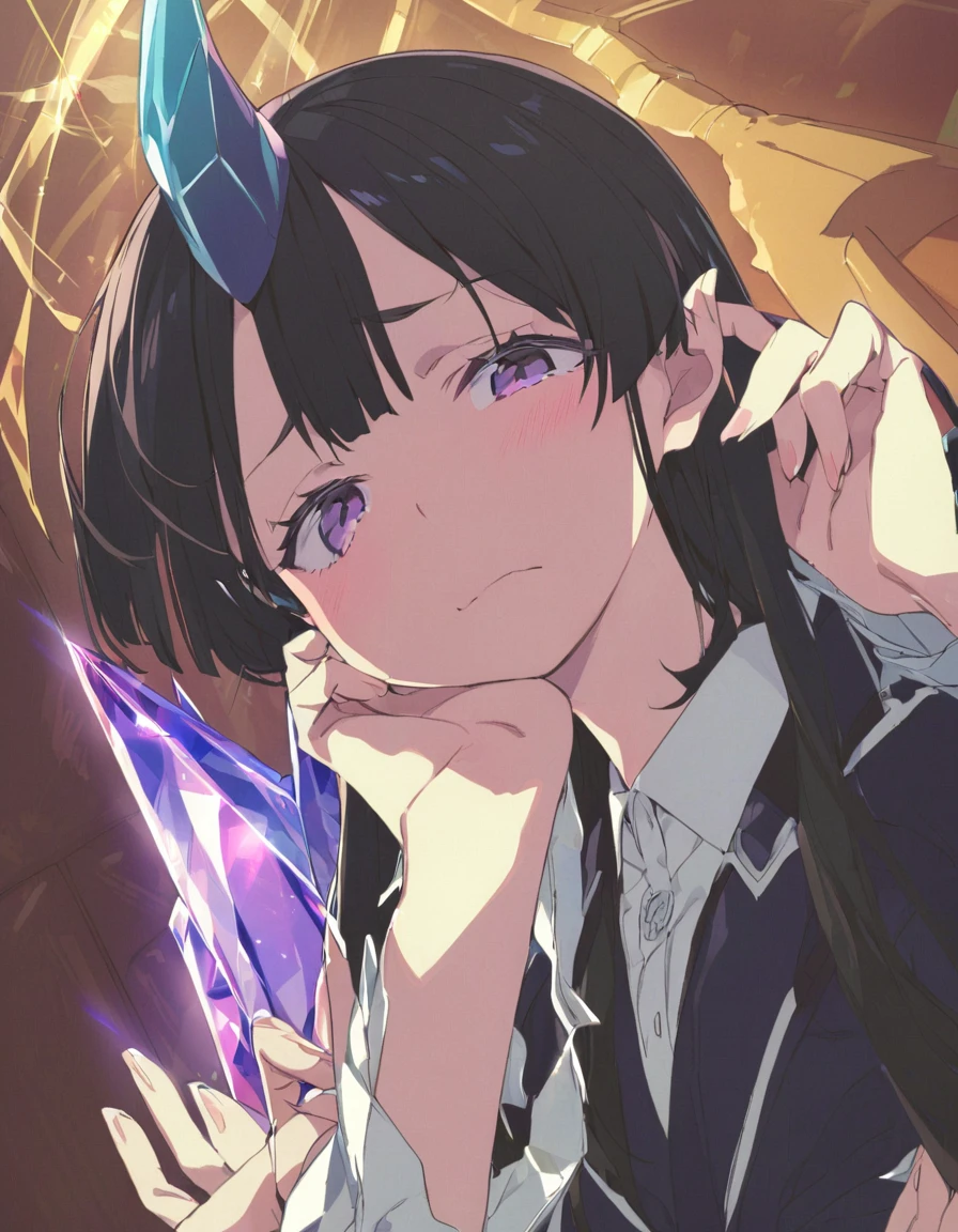 Place your hand on your cheek　Perfect Fingers　Insanely embarrassing　Crystal Horn　Shining Crystal Black Hair