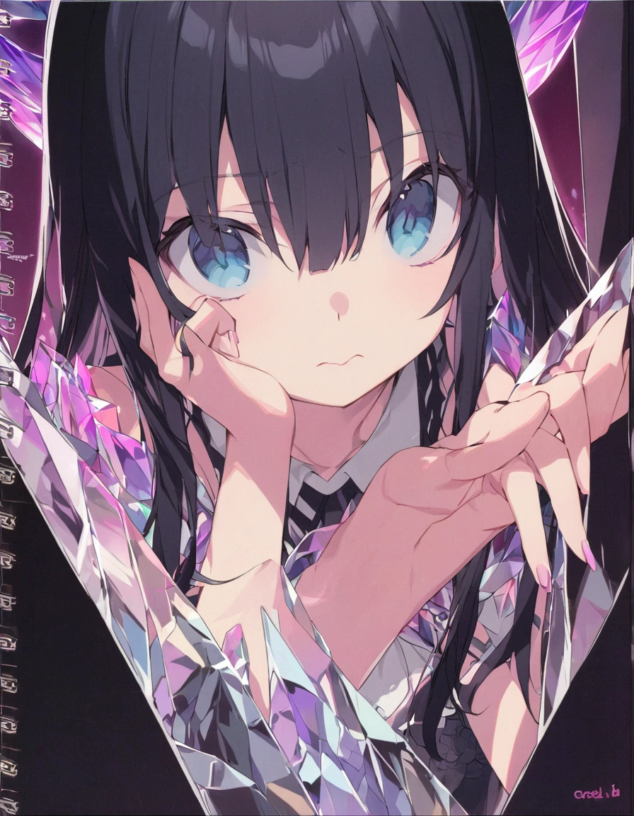 Place your hand on your cheek Perfect Fingers Insanely embarrassing Crystal Horn Shining Crystal Black Hair