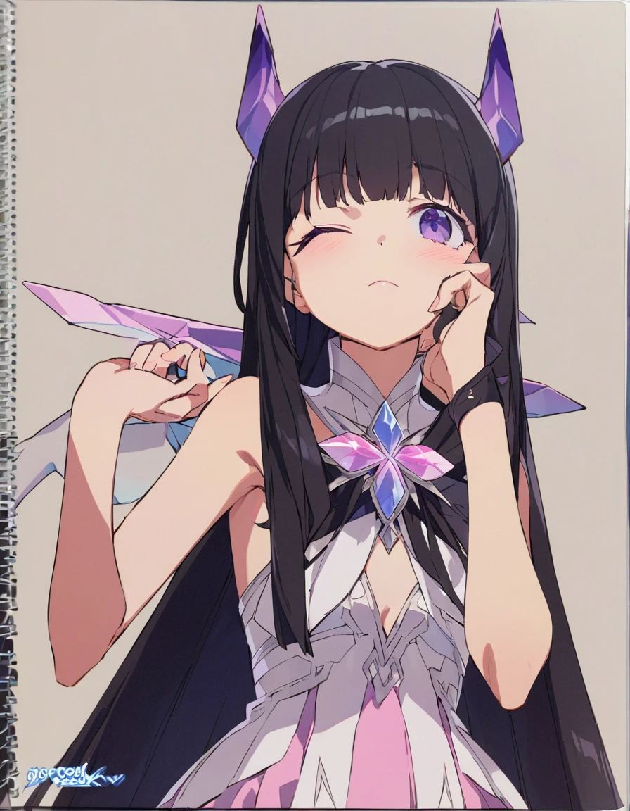 Place your hand on your cheek Perfect Fingers Insanely embarrassing Crystal Horn Shining Crystal Black Hair