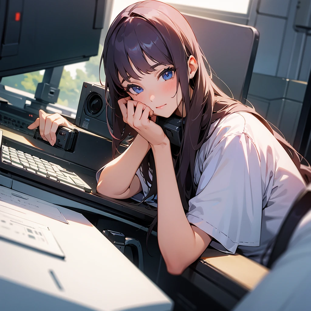 A girl typing on a computer