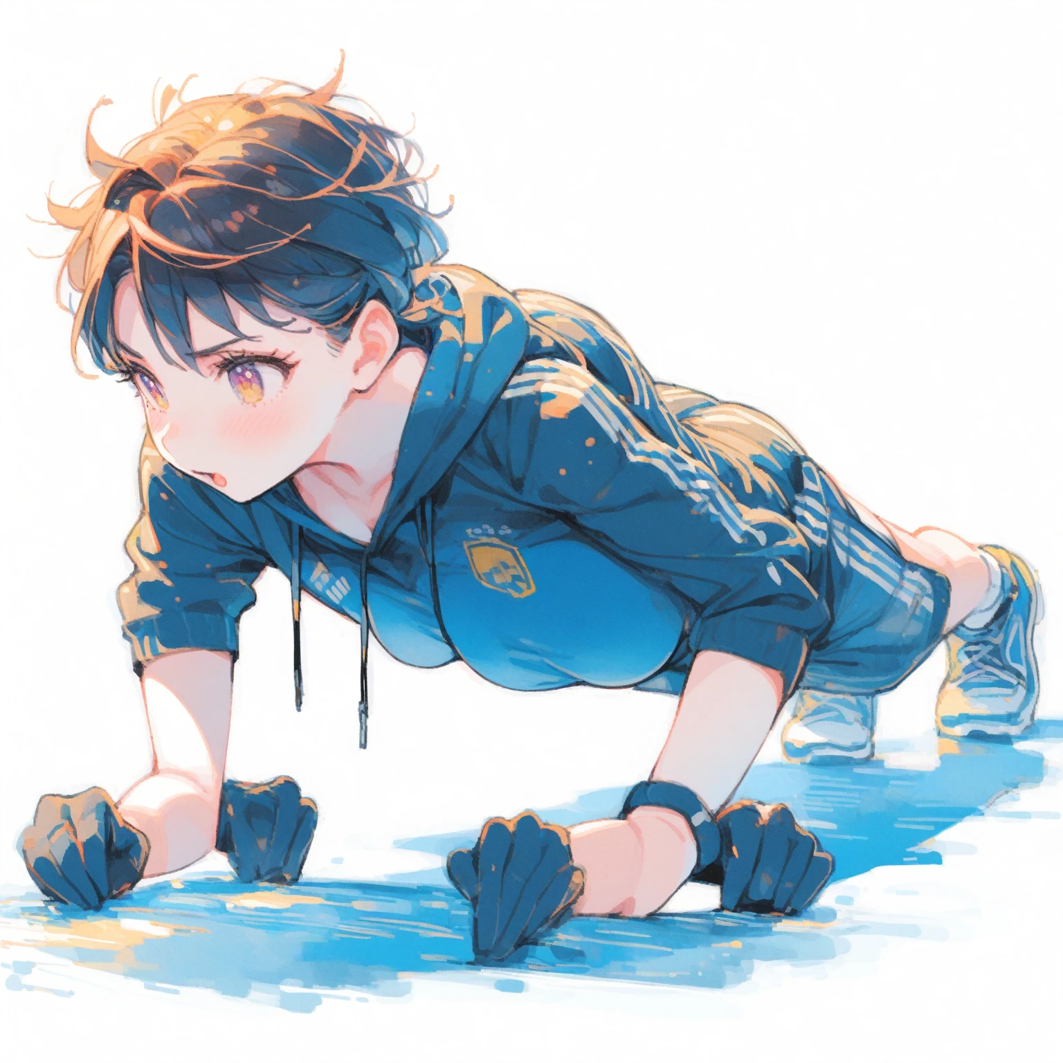 1girl、Doing push-ups in training、Big Breasts、Big Tits、tegaki