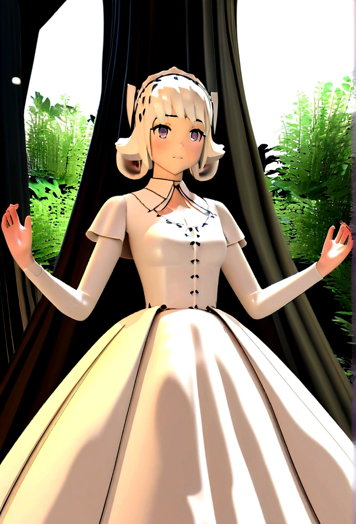 une jeune femme mignonne et heureux debout dans un forêt cheveux courts, porter un costume spatial ....3D, dessin animé, visage détaillé, asymétrique 16k