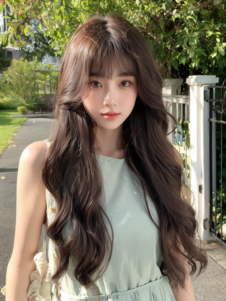 Honey Tea Linen Bed Curls，Water Ripples，Natural and beautiful hair，uniform hair color，The background is simple and clean