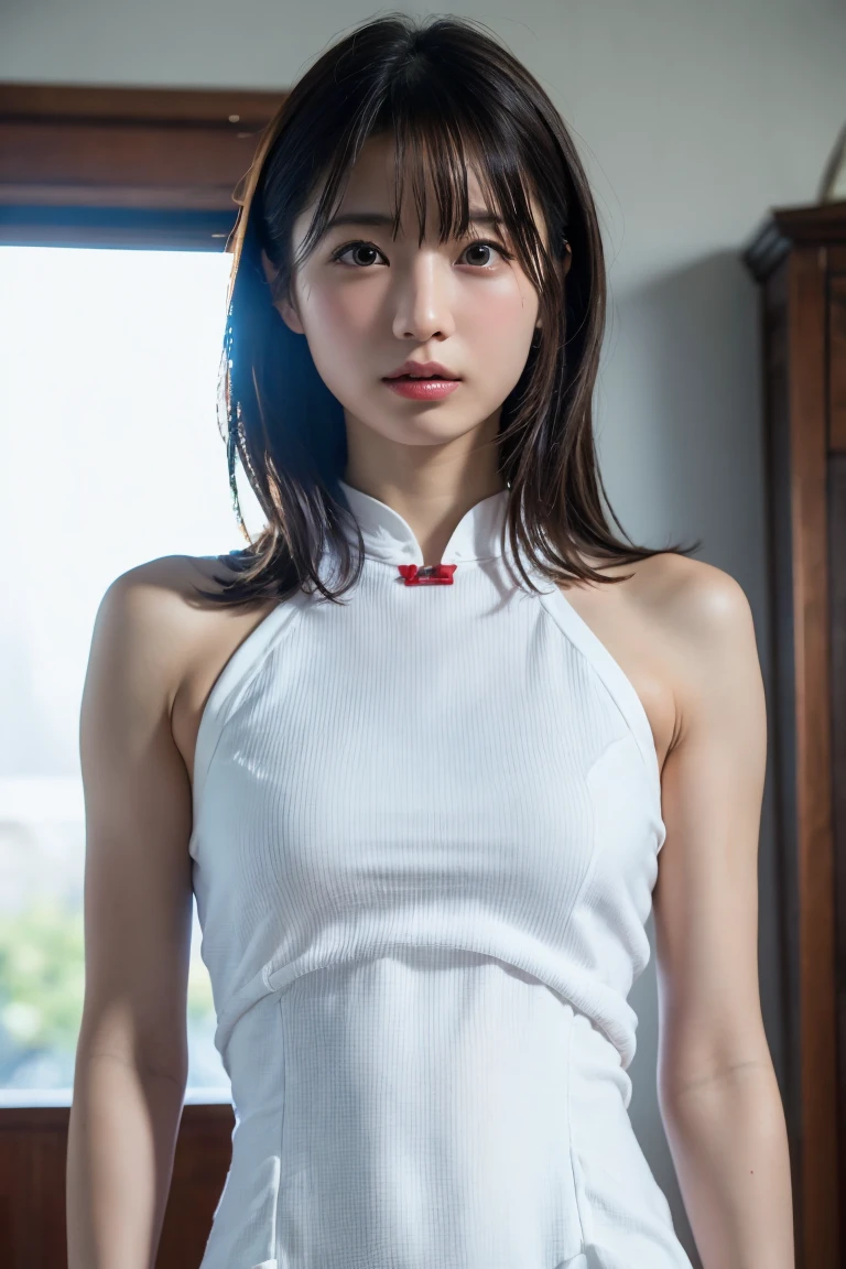 (8K, RAW Photos,Highest quality, High resolution:1.1), (Ultra-realistic:1.4),(Realistic, Realistic:1.3),The Beauty of Japan、((China dress:1.3))、((Upper Body:1.3)),holding panties