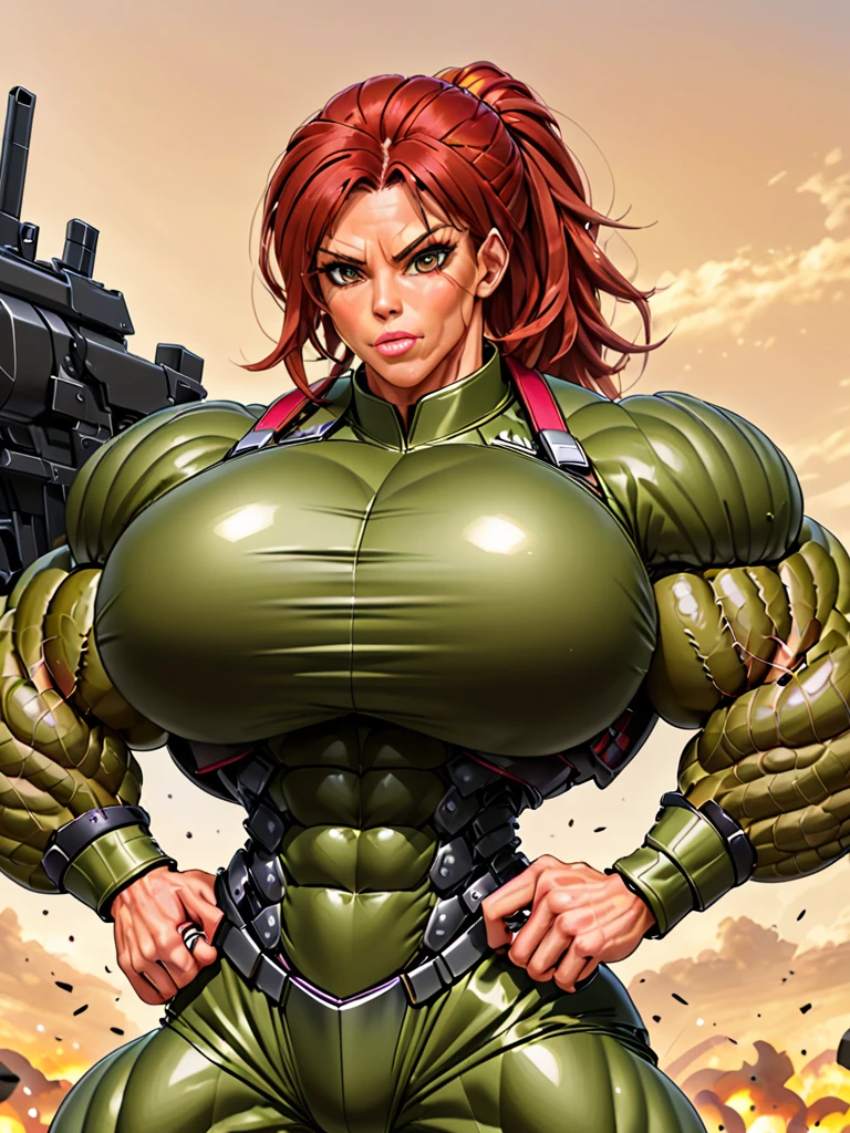 Muscle woman in army armor  