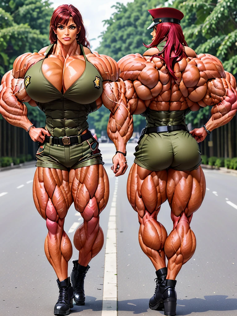 Muscle woman in army officer