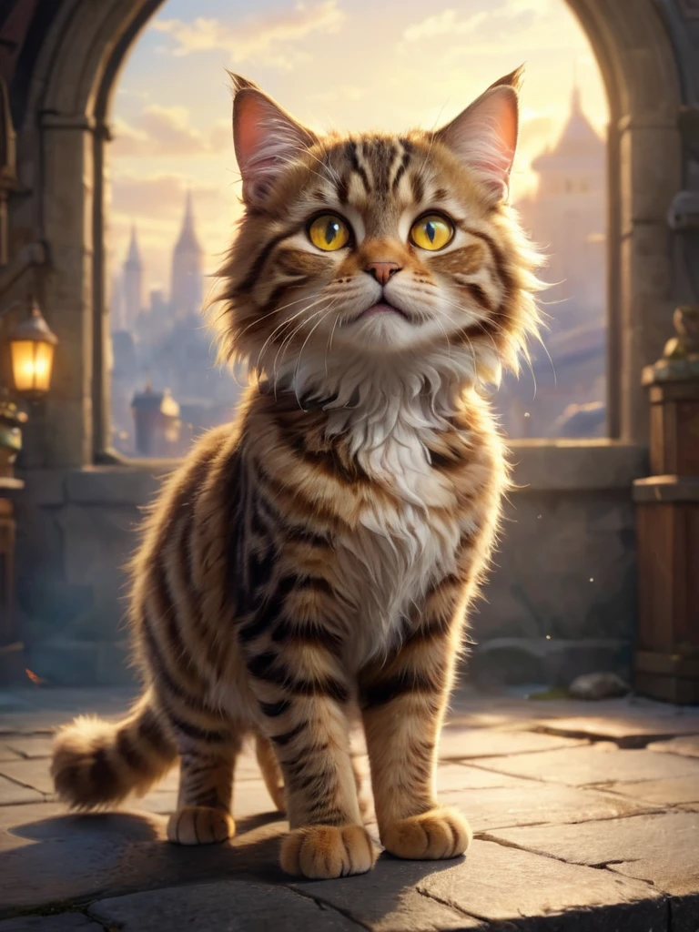 small, かわいいto be bornき物, whole bodyスーツを着て, whole body, , Are standing, Fantasy art, Exquisite detail, Anthropomorphic fluffy tabby cat with yellow eyes, Movie Scenes, Dramatic shot angles, , Realistic, to be born々Stunning cinematic photorealism, Action Portrait, 8K, detailed, Full Frame,Chroma key background