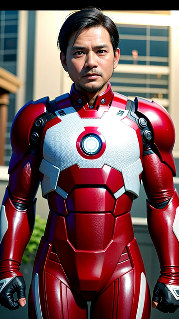 4k, Best quality, masterpiece, ultra high res, beautiful lighting, (realistic, photo-realistic:1.4), realistic background, Prabowo, 1man, 50 years old, serious, ironman open mask, full torso potrait photo, Long shot, wide shot, full shot