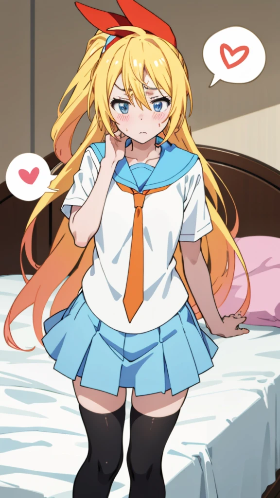 kirisaki chitoge, , serafuku, orange tie, light blue skirt, black thighhighs
, masterpiece, best quality, highres,
BREAK
, (spoken hearts:1.2),(sweat:1.2),(deep breathe:1.2),(on bed:1.2),(steam:1.2)