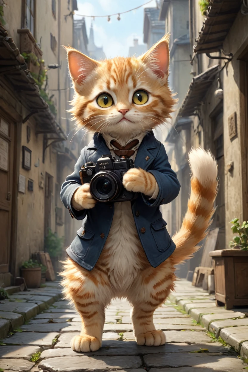  small, かわいいbornき物, whole bodyスーツを着て, whole body, , Standing, clothing,  Fantasy Art, Fine details, Jean-Baptiste Monge style, Office Street、Allen Lee Style, Anthropomorphic yellow eyed tabby furry kitten, Movie Scenes, Dramatic camera angles, , Practical, born々Stunning level of realism, action portrait, 8K, detailed, Full frame