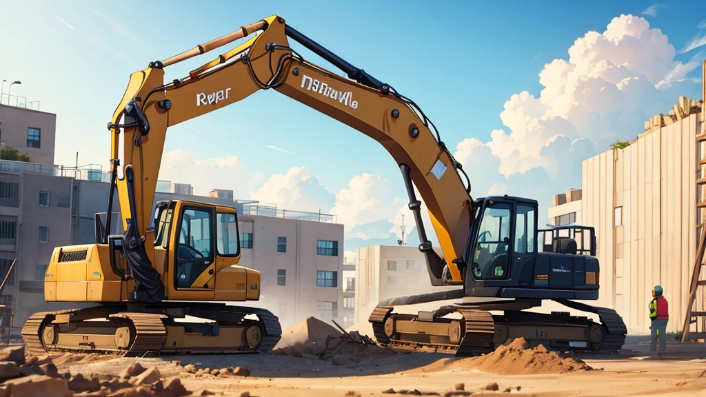 An excavator with top quality on the construction site, Rich details, Perfect image quality,
