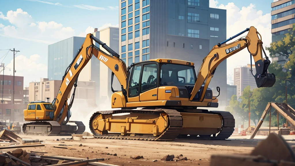 An excavator with top quality on the construction site, Rich details, Perfect image quality,
