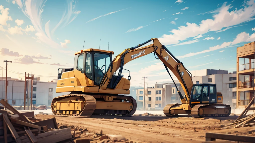 An excavator with top quality on the construction site, Rich details, Perfect image quality,
