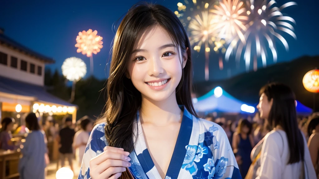 Beauty、festival、firework、Blue yukata、smile、summer
