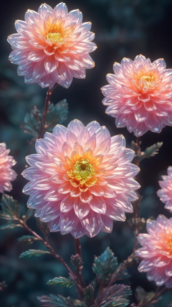 Crystal Blossom Flower,Dahlia Fantasy, Milky Way, transparent,
Sparkling, Sparkling, wonderful, colorful,
Magical Pictures, Dramatic lighting, Photographic realism, Super detailed, 4K, Depth of written boundary, High resolution