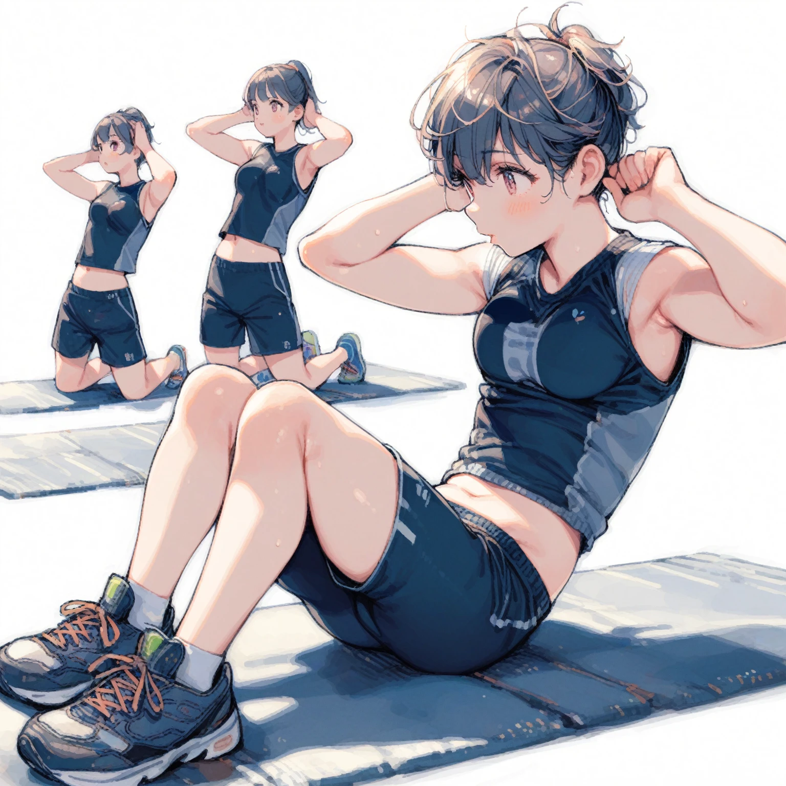 1girl、Doing abdominal exercises during training、Big Breasts、tegaki