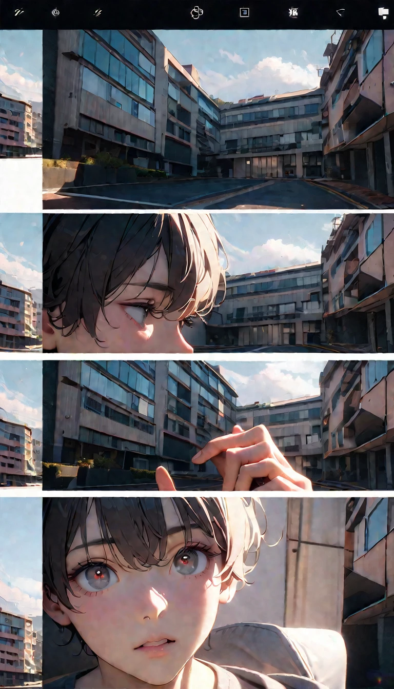 (8K, RAW photos, best quality, masterpiece: 1.4), (((Boy on bike))),Ultra-high resolution, Extremely detailed, light, Mobile phone close-up, handsome boy, black eyes, (delicate eyes, Eyes are bright:1.2), Gray short hair, Fair skin,dark, Grey sweatshirt, sweatshirt with hood,(perfect anatomy:1.2), High-quality shadows, Natural Lighting, (White highlights:1.2), night, cloudy day, (Four-story residential building:1.2), (Call up:1.2)